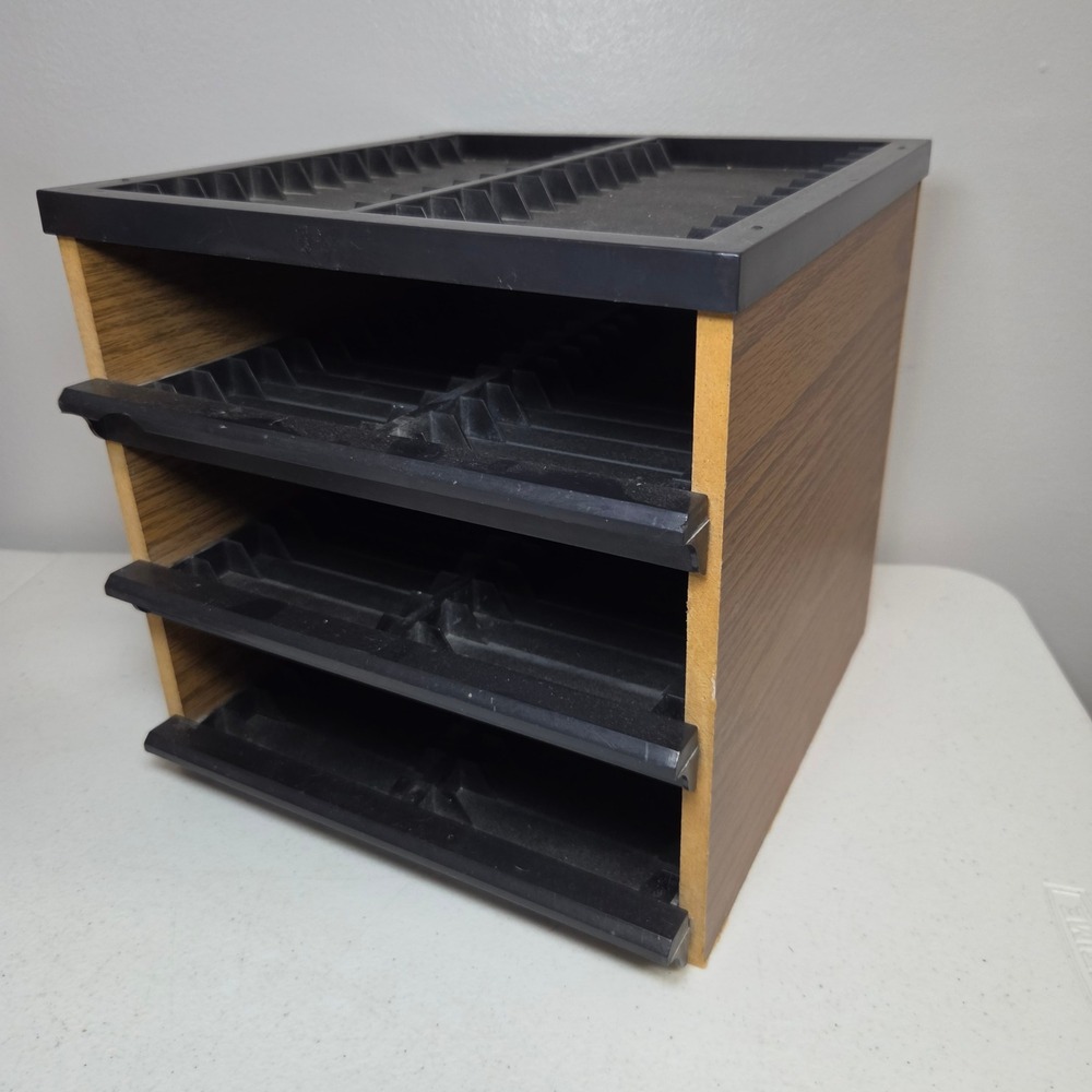 Vintage Wood Grain 3 Drawer Cassette Tape Storage Cube Pull Out Tray Organizer